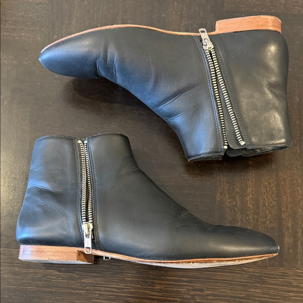 Loeffler Randall Black Leather Ankle Booties with Side Zipper